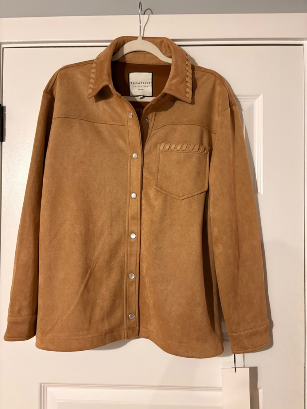 bagatelle Tan Faux Suede Utility Jacket with Snap Front